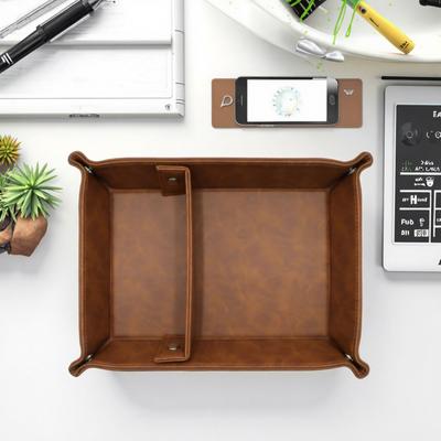 Tray Organiser Storage Box Removable 2 Compartments Faux Leather Storage Tray for Jewellery Keys Change Purse  Office Equipment