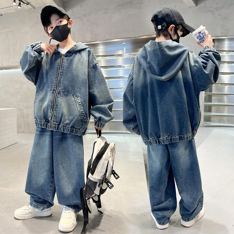 Children's clothing boys' denim suit Spring and Autumn 2026 new spring clothing Spring sports boys' big boy cool and cool trend