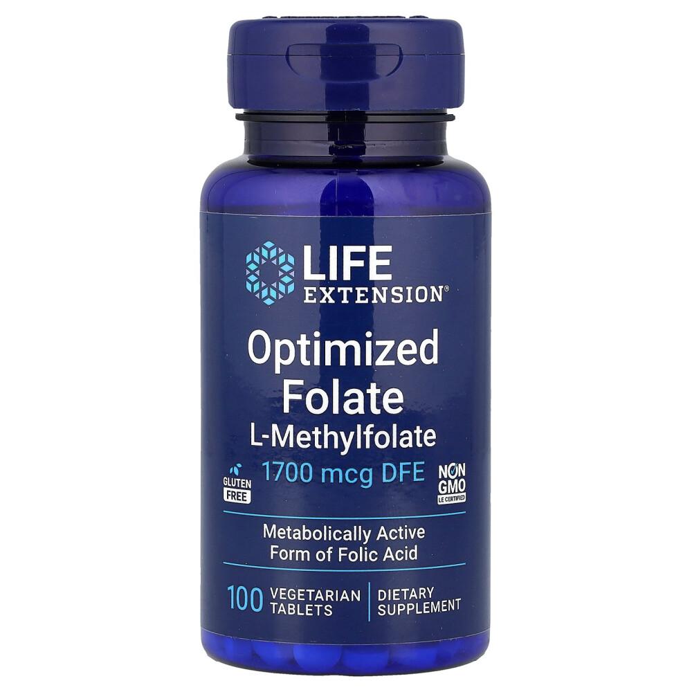 Life Extension Optimized Folate 1700mcg DFE Veggie Capsules, 100 Count