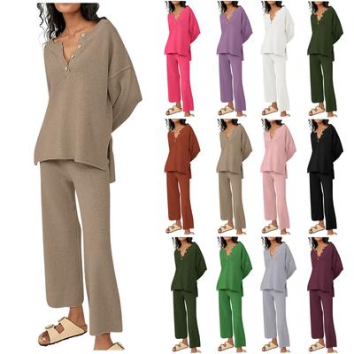 Модные женские повседневные однотонные рубашки с длинным рукавом из хлопка и льна, брючный костюм