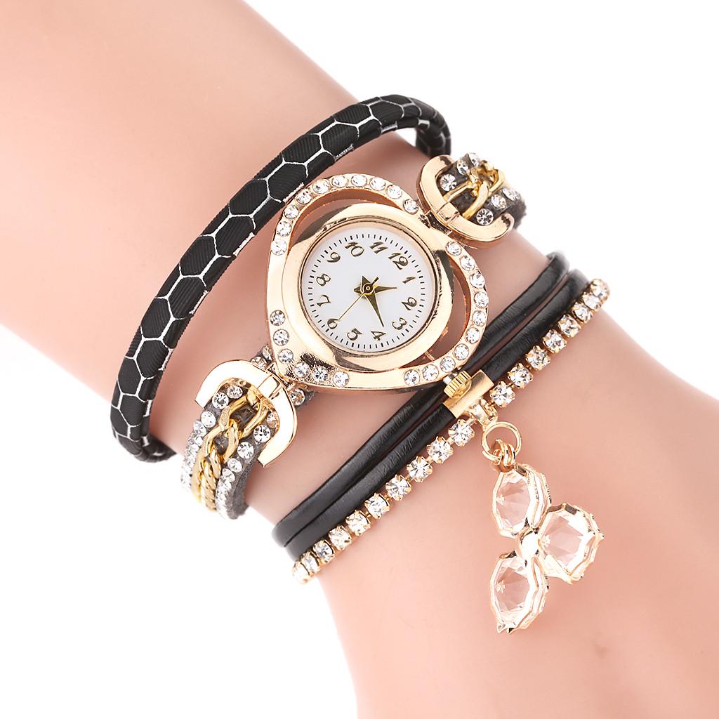  Женские винтажные блестящие браслеты с кристаллами любви и циферблатом, аналоговые кварцевые наручные часы