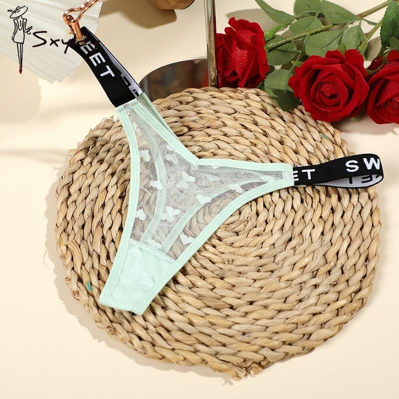 Сексуальные сетчатые стринги женские с низкой талией английские буквы модные спортивные удобные женские трусики