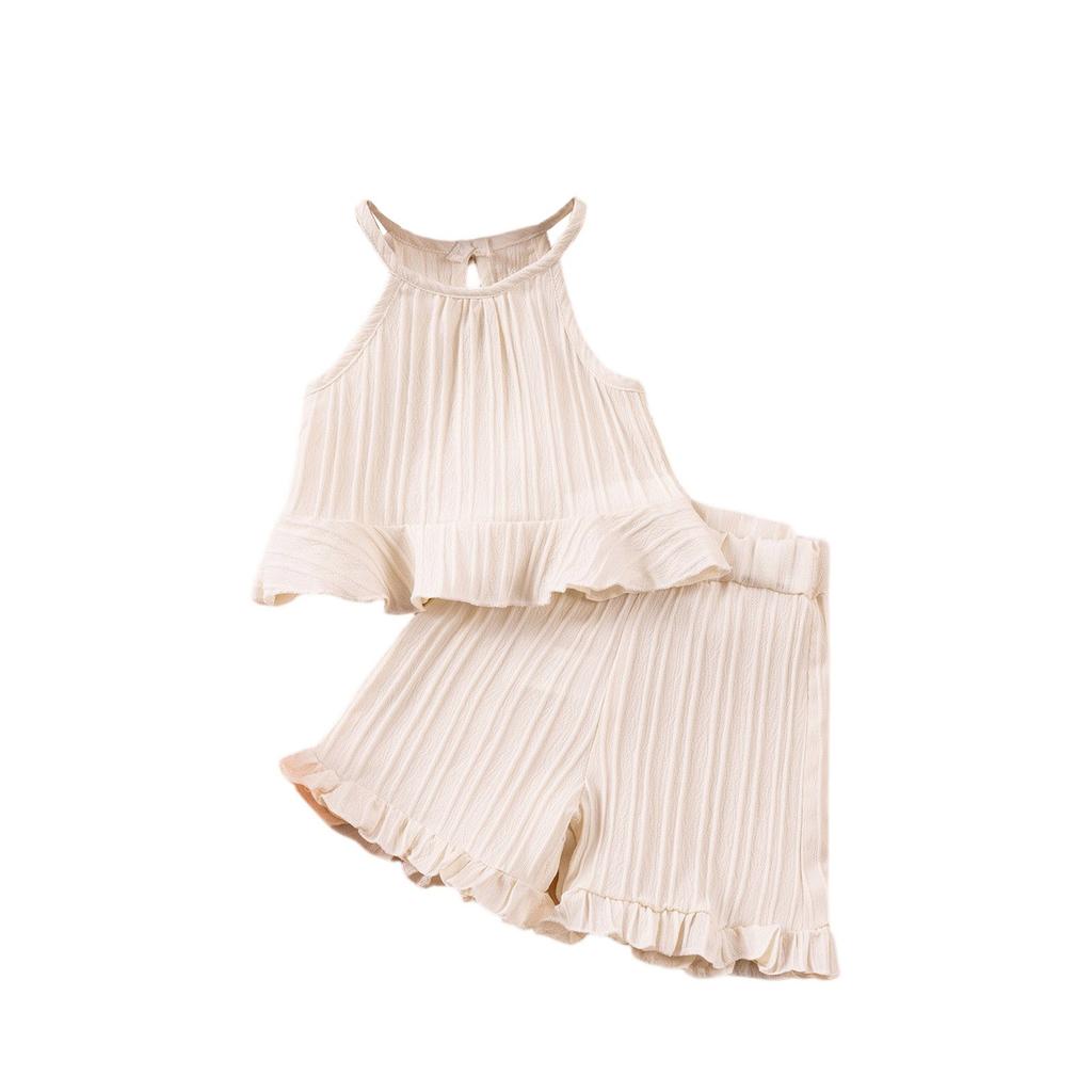 Girls' Off-Shoulder Set - Sleeveless Top & Flounce Shorts