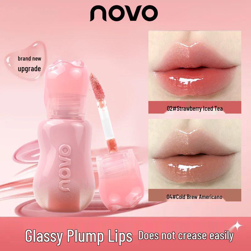 Новая Зеркальная Помада-Блеск для Губ Novo Water Light: Увлажняющая, Нелипкая, Стойкий Цвет, Водостойкая, Придает Объем и Сияние Губам.