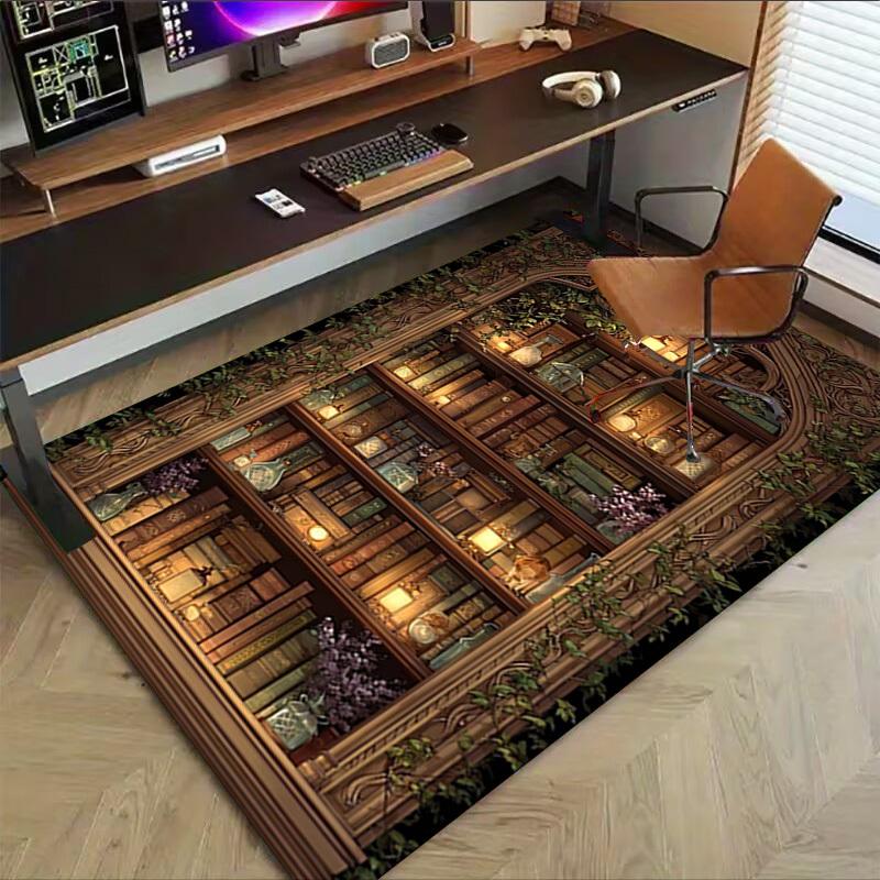 1PC Bookshelf Library Non-Slip Floor Carpet Compatible for Office&Living Room&Bedroom&Dining room - Flat-Weave Machine-O346