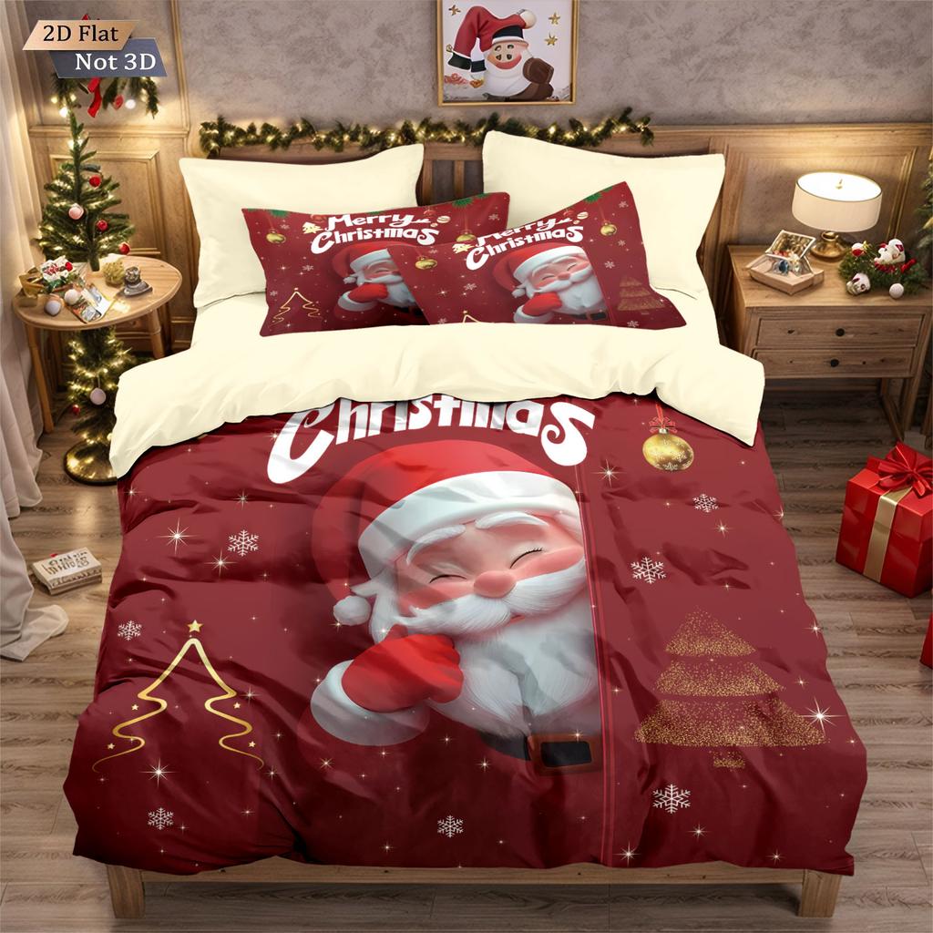 3pc Merry Christmas Cartoon Santa Claus Printed Chipless Quilt Set Multi Size Bedrooms Dormitory Bedding Holiday Decoration