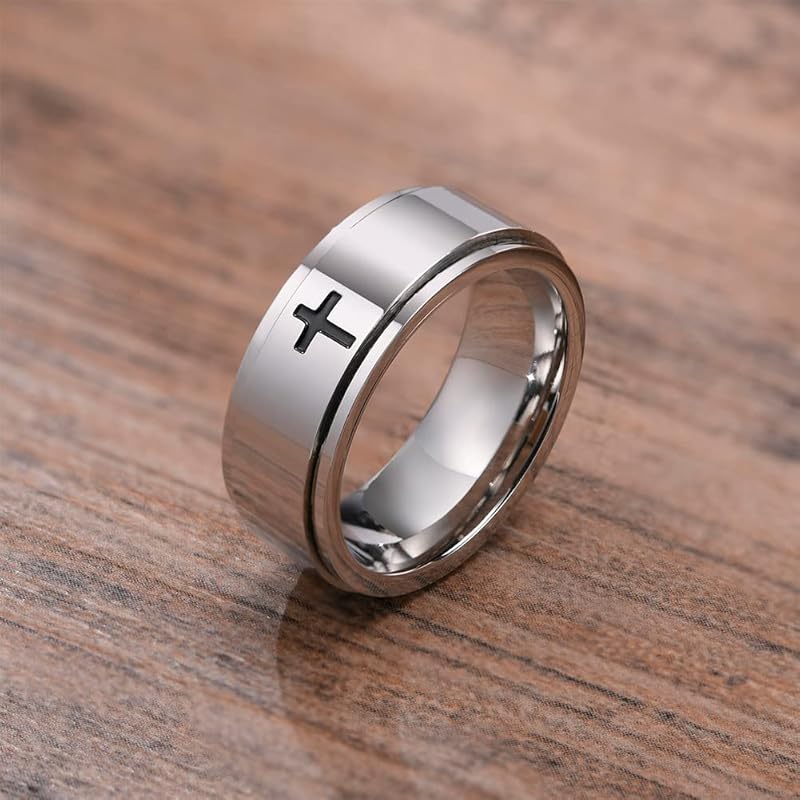 [Rockyu] бренд модных аксессуаров кольцо мужское серебряное вращающееся кольцо крест-накрест кольцо, которое можно вращать нержавеющая сталь матовое плоское кольцо Властелин