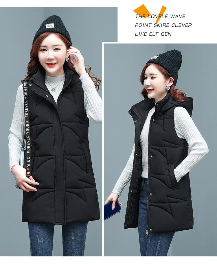 Осенне-зимняя женская однотонная свободная утолщенная теплая жилетка без рукавов средней длины с капюшоном, женская куртка