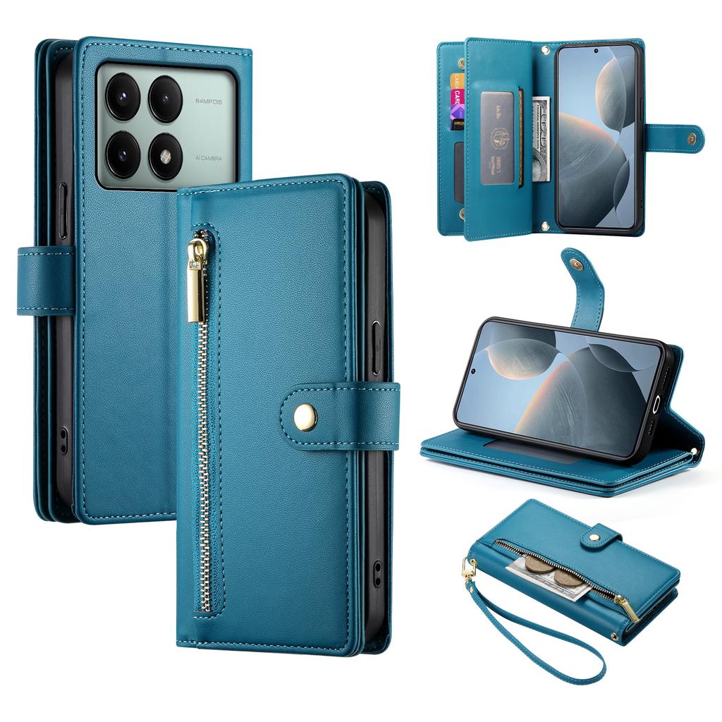 DF-011 For Xiaomi Poco X6 Pro 5G/Redmi K70E 5G Leather Case Zipper Wallet Multiple Card Slots