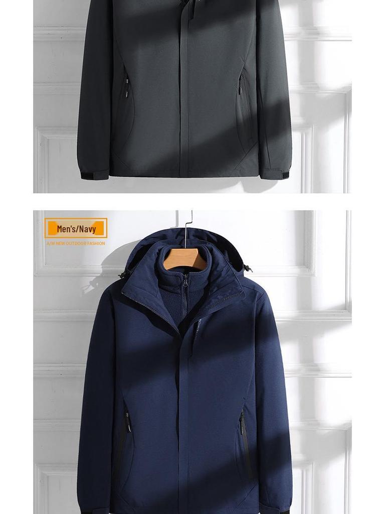 Couples' 3-in-1 Detachable Coat: Fleece-Lined, Windproof, Waterproof for Autumn/Winter Outdoor Adventures