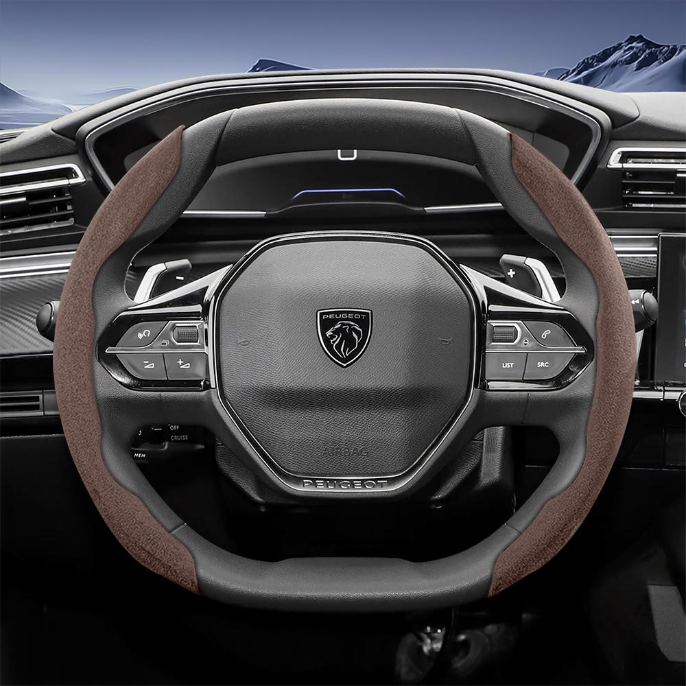 vcxja9 Suitable for Peugeot Sports Suede Steering Wheel Cover with Split Snap-On Anti-Slip Design for Models Such as 208 E-208, 2008 E-2008, 3008