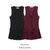 Kaslead New Arrival Women's Clothing Fashion Style Wide Pleated V-neck Brace Short Sleeveless Dress 2180268