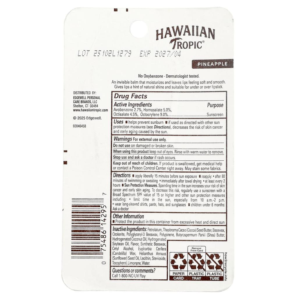 Hawaiian Tropic, UV Protection Lip Balm, SPF 30, Pineapple, 9.9g (0.35oz)