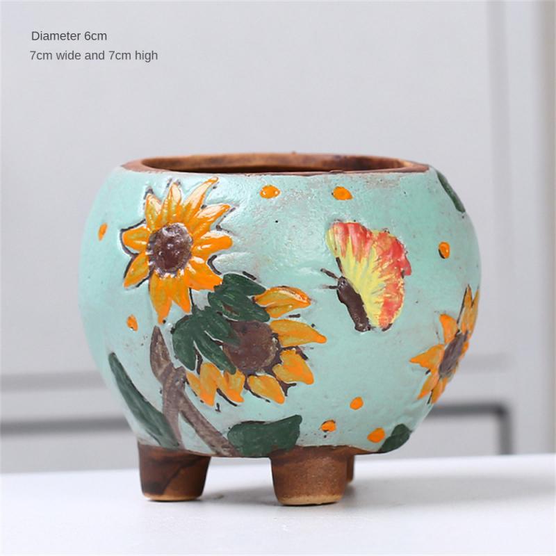 Керамический цветочный горшок Креативная ручная роспись Резьба Керамические украшения для дома Цветочные горшки Суккулентный цветочный горшок