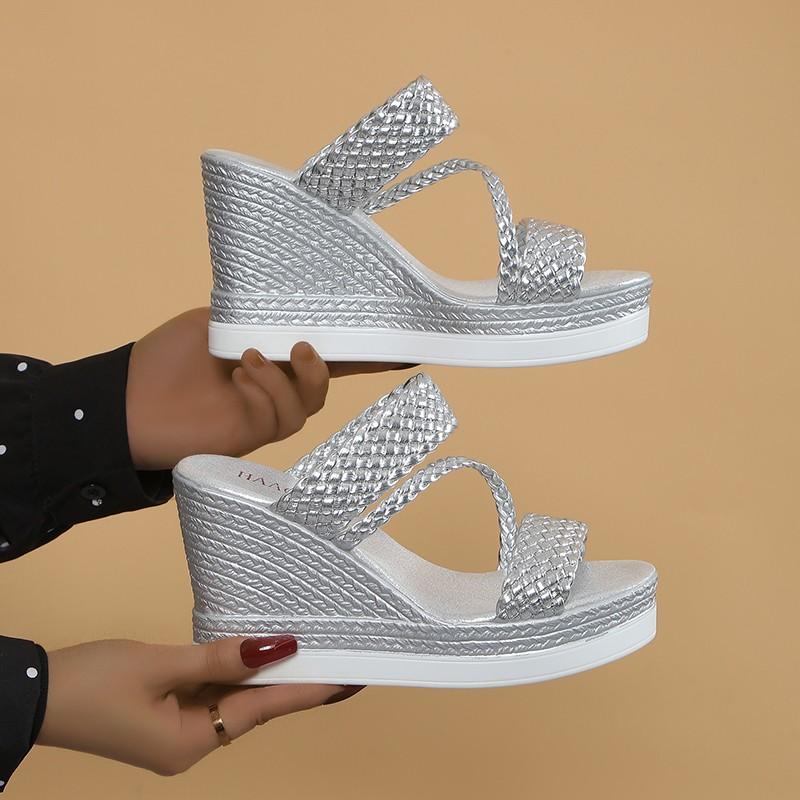 Женские босоножки на платформе, летние 2024, новые женские босоножки на высоком каблуке, удобные модные туфли на плоской танкетке для женщин, пляжные сандалии