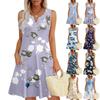 Женские летние платья Свободные сарафаны без рукавов с V-образным вырезом Платье с карманами