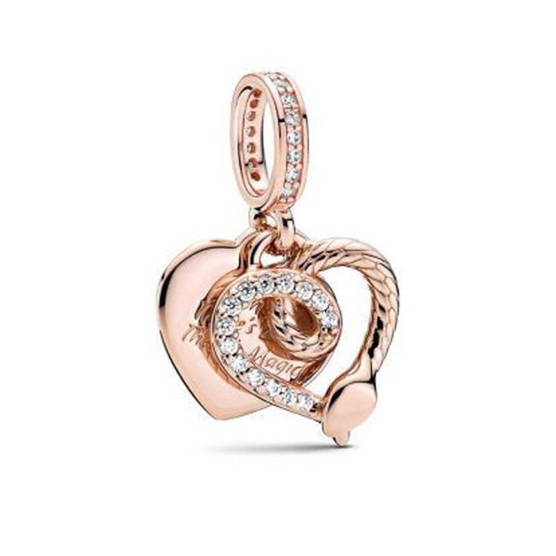 Серия Rose Gold Подвески-бусины в форме сердца Цветок Зажим Медь Подходит для Европейских Оригинальных Браслетов Сделай сам Элегантные Украшения