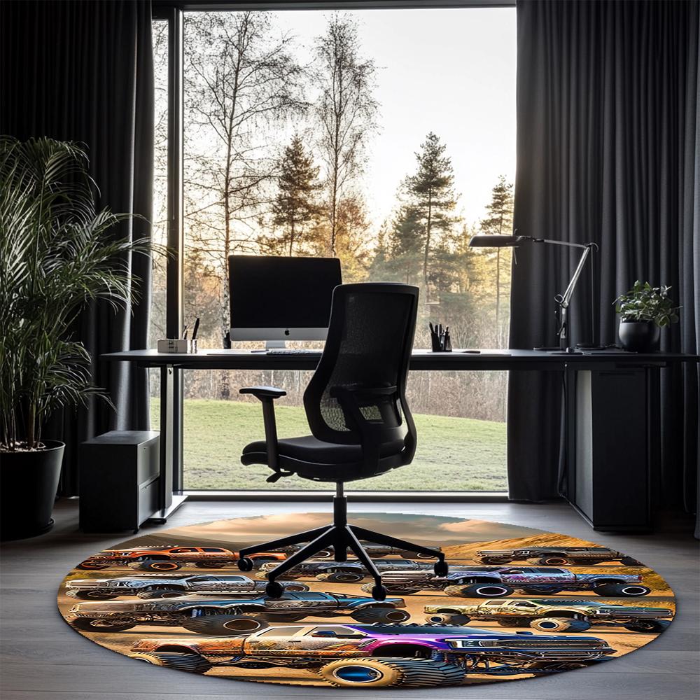 Truck Printed Round Rug Carpet Chair Rug Area Rug Entryway Doormats,for Office Chair Living Room Bedroom Kitchen Room.