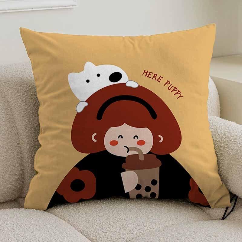 Cartoon animal pillow cover sofa living room cushion cover office waist pillow bedside square pillowcase removable and washable
