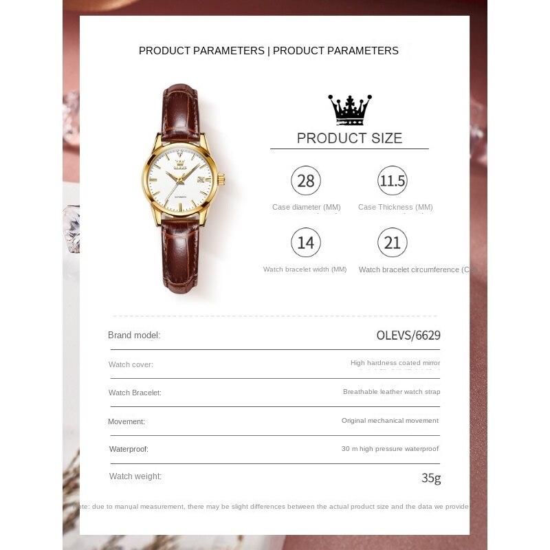 OLEVS Брендовые часы, полностью автоматические механические часы, светящиеся водонепроницаемые часы, женские часы