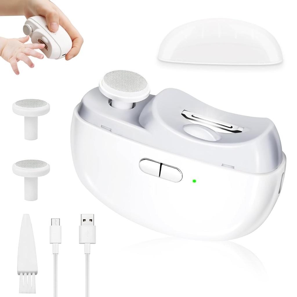Automatic Nail Clipper Electric Nail Trimmer Polisher with Light 2 Speeds Trimmer 2 in 1 Portable Fingernail Cutter for Baby Kids Adults Seniors