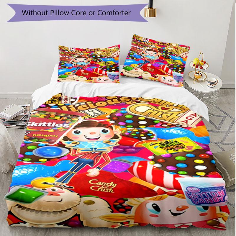 3pcs Duvet Cover Set (1*Duvet Cover + 2*Pillowcase, Without Core), Candy Crush Saga Print Soft All‑Season Bedding Set, Home Bedroom Decor Gift