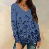 Женская мода повседневная блузка с длинным рукавом и цветочным принтом, V-образным вырезом и карманами