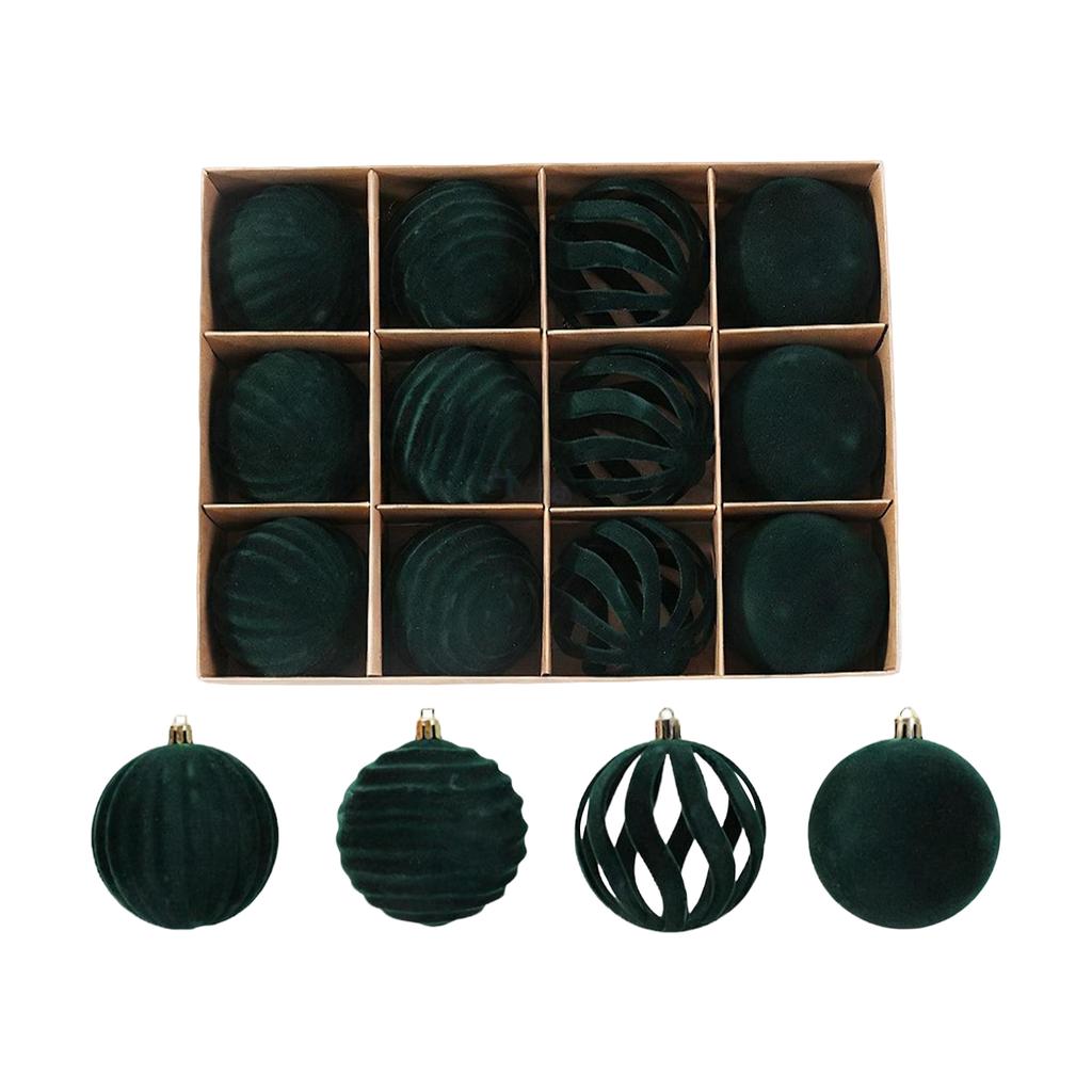 8 см Флокированные елочные шары, Блестящие декоративные шары, Набор 12 шт., Праздничная атмосфера рождественской елки