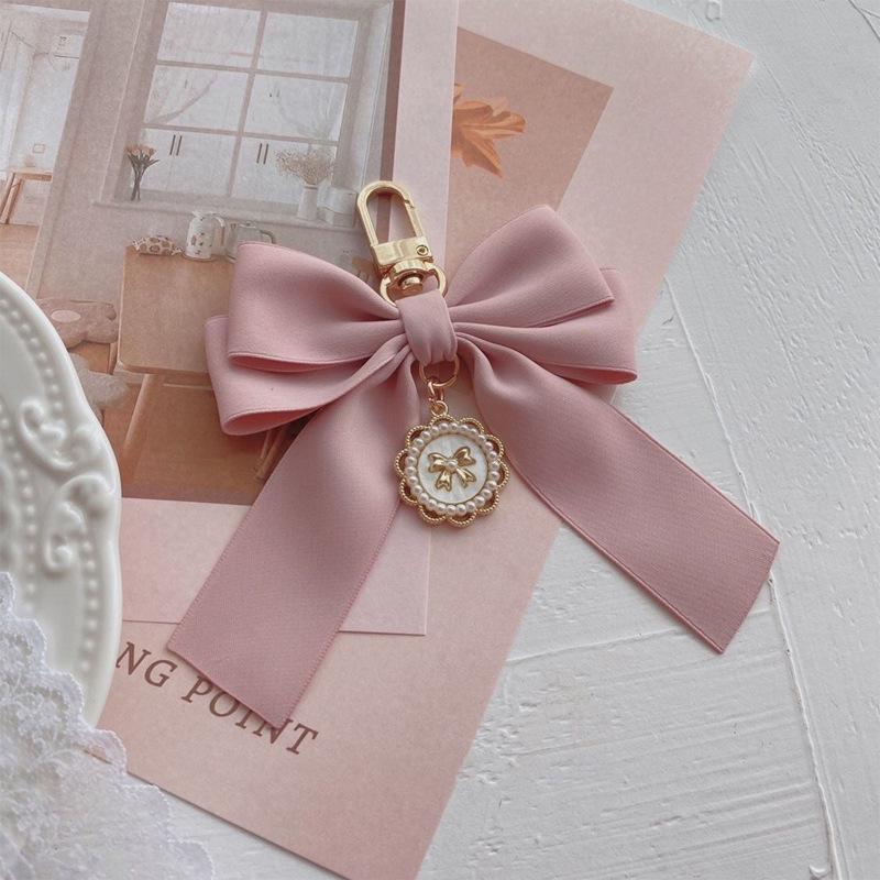 Matte Pearl Bow Keychain Pendant for Girls