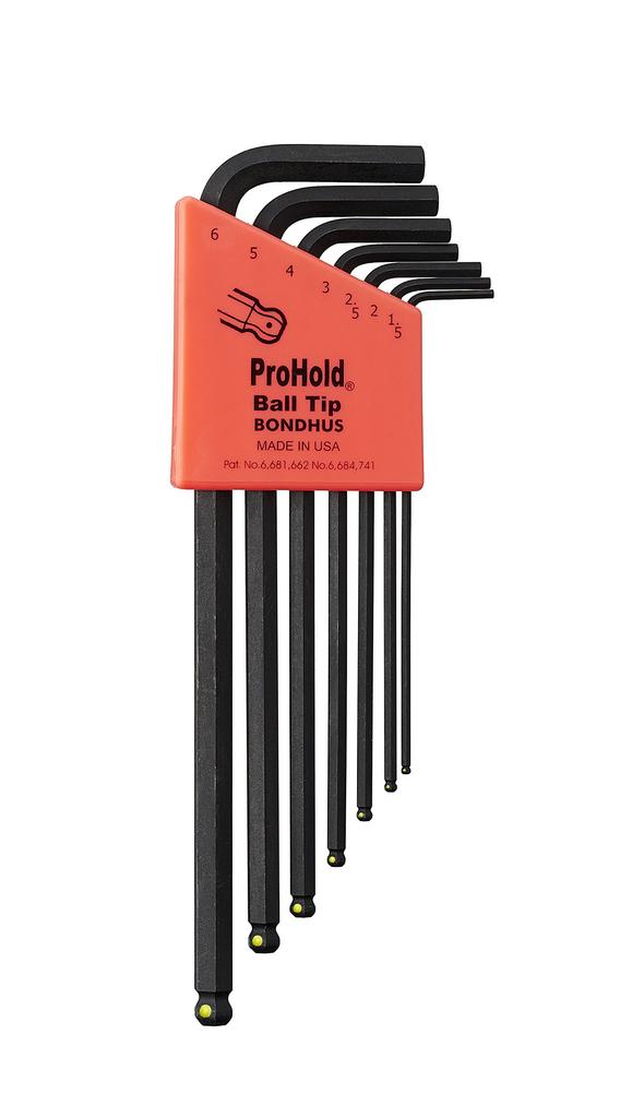 BONDHUS Hex Wrench with Screw Black Oxide Set PBLX7M 74992 ProHold® (L-Wrench Grip) Set, Finish, 7-Piece (1.5, 2, 2.5, 3, 4, 5, 6mm) No.