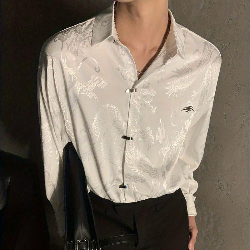 Винтажные блузки в стиле Харадзюку, женские уличные рубашки с принтом дракона большого размера, рубашки с длинными рукавами на пуговицах, трендовые топы в китайском стиле в стиле панк