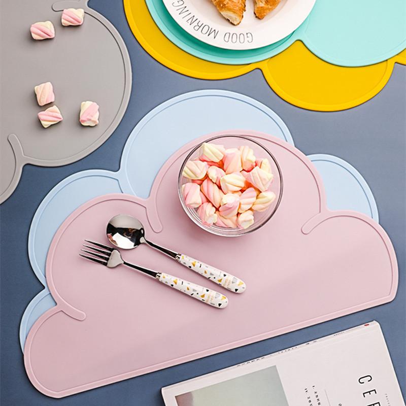 Kitchen Table Cloud Shape Silicone Baby Place Mat Non-slip Heat Resistant Waterproof Dinning    Bowl Plate S