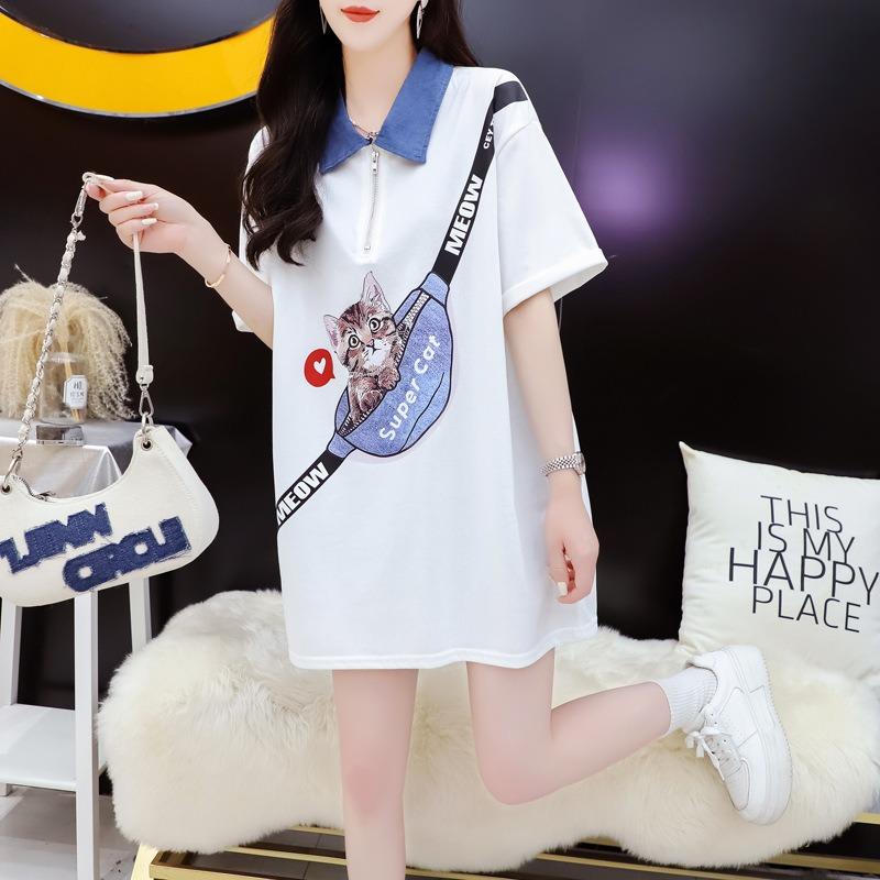 Женская футболка с коротким рукавом, женский летний длинный свободный повседневный топ с воротником-поло