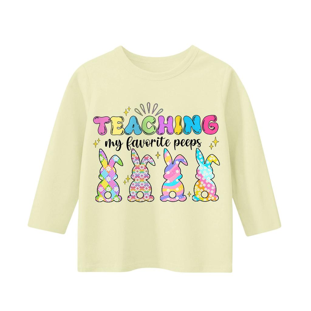 Повседневная футболка с круглым вырезом и пасхальным принтом, с рукавами 7 точек для детей