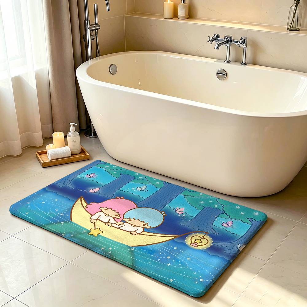 Kawaii L-Little Twin-Stars Carpet Bathroom Anti-slip Mat Door Mat Home Decoration Mat Entrance Door Mat Scratch-resistant Mat