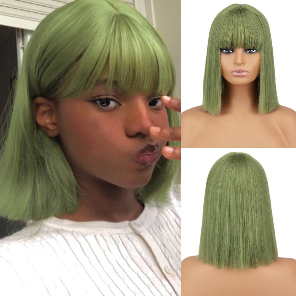 MISS WIG Short Straight Orange Wig With Bangs Synthetic Fiber Wig African American White Female Cosplay/Party/Daily Wig