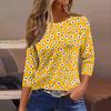 Women's Fashionable Casual Round Neck T-Shirt With Floral Print And Three-Quarter Sleeves
