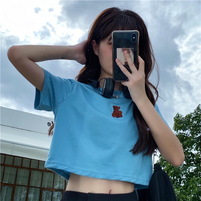 2024 Летняя женская облегающая футболка с вышитым медведем