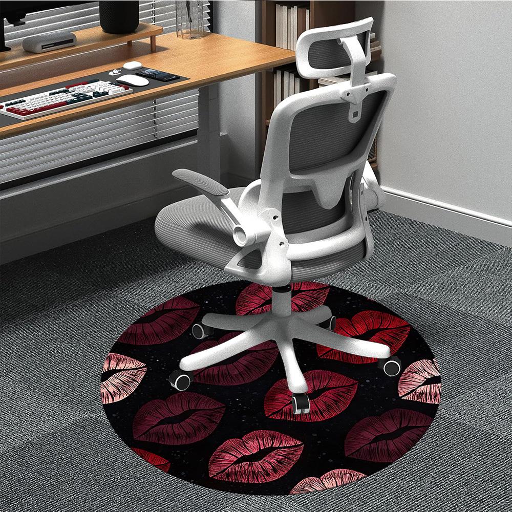 1pc Lips Print Pattern Carpet for Office Non-Slip, Round Carpet, Soft & Comfortable, Carpet for Office, Lightweight Round Floor Mat yy251226071