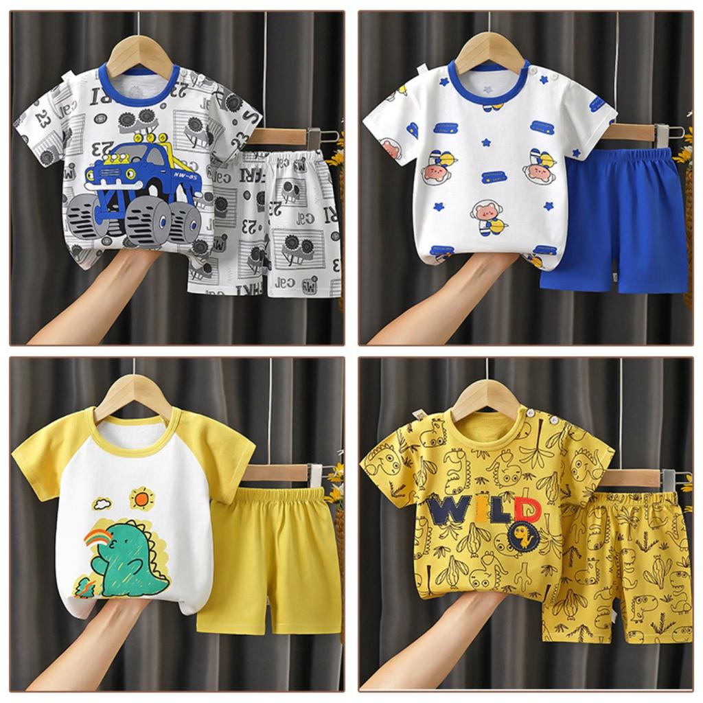 Детский комплект с коротким рукавом Летний А-класса Чистый хлопок Одежда для мальчиков Футболка для девочек Летняя одежда для малышей Детская одежда