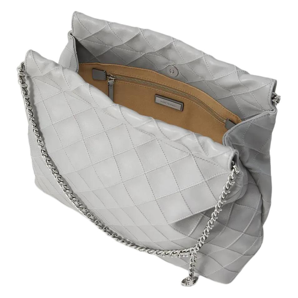 Tory Burch Fleming Diamond Quilted Pleated Woven Chain Strap Shoulder Bag Women shoulder bag Gray 162450-021