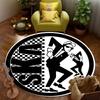 Vintage SKA Music Dance Round Rug - Black & White Checkerboard Design with Retro Dancer Silhouettes, Non-Slip Living Room Carpet