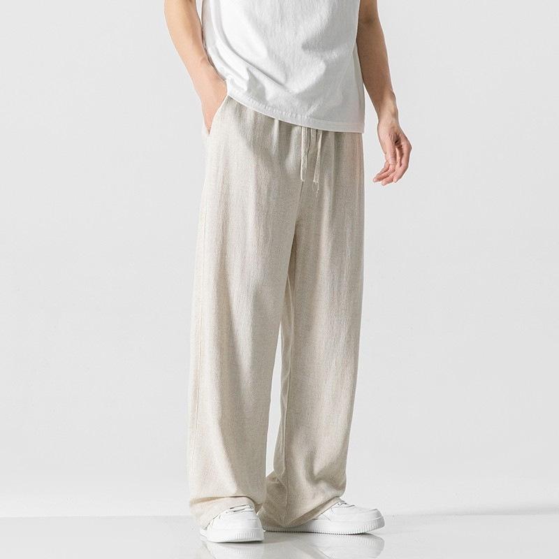 Cotton and linen pants men's summer loose straight men's retro casual trousers new summer thin drape casual trousers