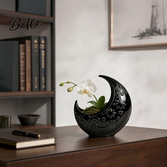 Star Relief Flower Pot Crescent Moon Planter, Artistic Plant Holder, Elegant Classic Color for Indoor Outdoor Home Decor, Lovers Gift Vine Texture