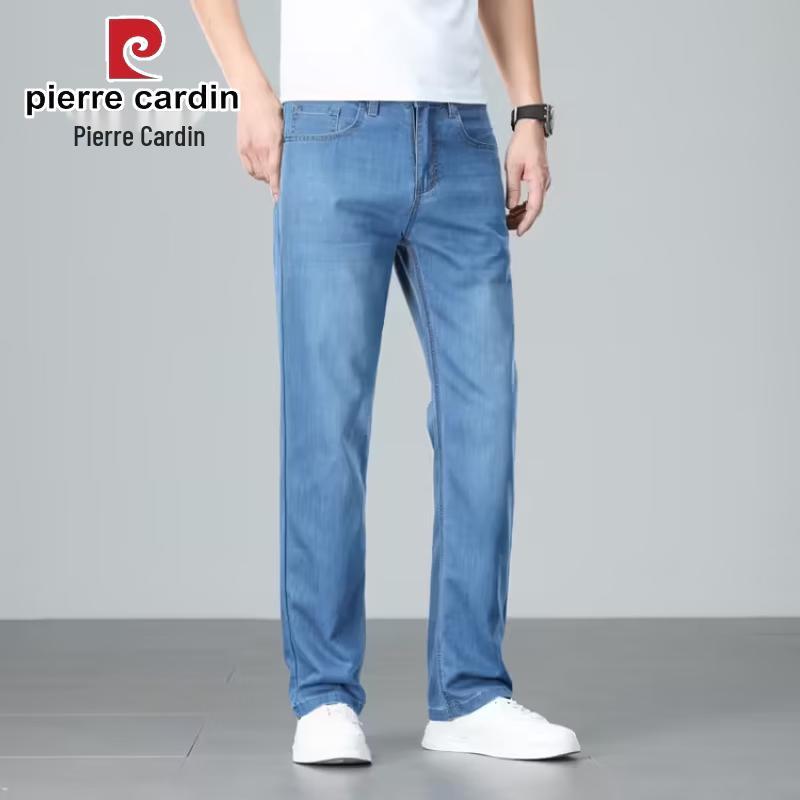 Pierre Cardin Мужские свободные прямые джинсы из ледяного шелка