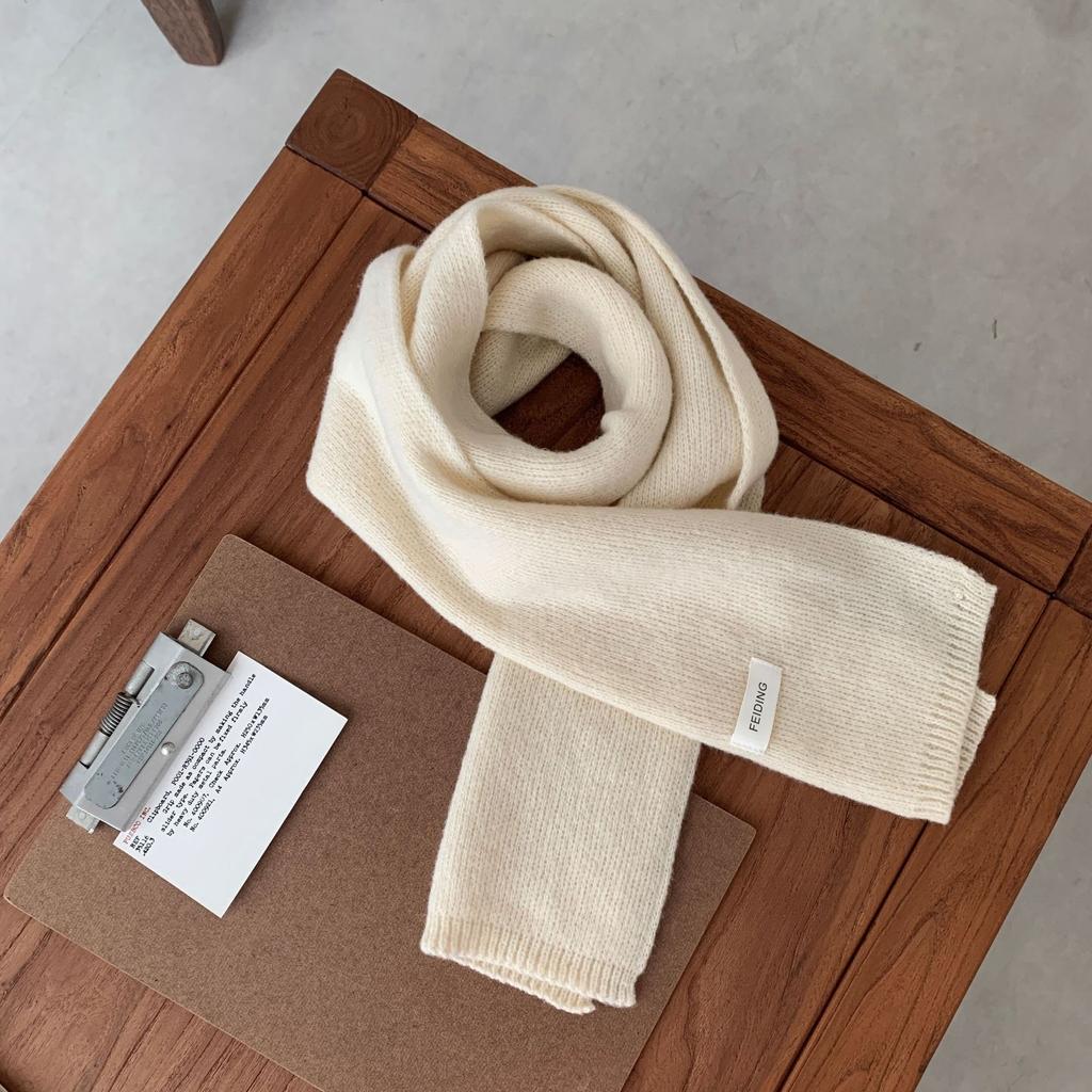 New Solid Color Flat Scarf for Winter Women's Knitted Wool Soft and Waxy Warm Scarf Korean Style Couple Versatile Fashion