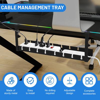 Раздвижная подстольная система управления кабелями без сверления отверстий, металлический лоток для кабелей, экономящий место, многоцелевой подвесной органайзер для дома, полка