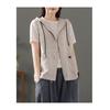 Literary Retro Hooded Linen Cardigan Vest Women's Casual Loose Spring and Autumn Stitching Sleeveless Vest Short Jacket