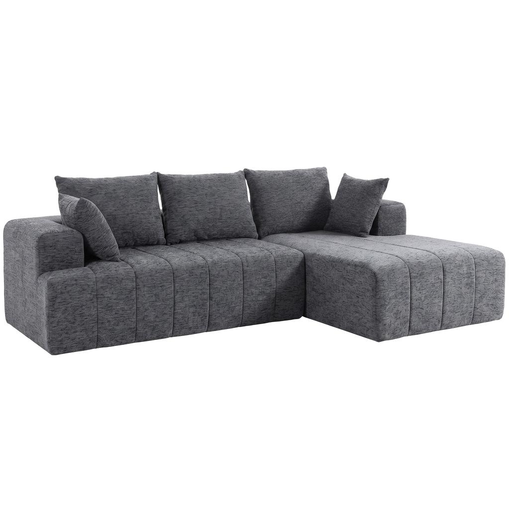 3-Seater Corner Sofa in L-Shape with Ottoman, Convertible Chenille Cloud Sofa Bed with Pocket Spring Upholstery, Gray