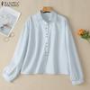 Женская блузка в полоску с отложным воротником, свободного кроя, с длинным рукавом